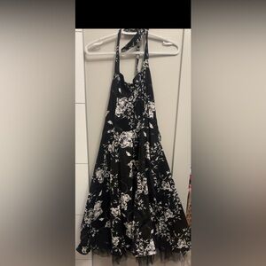 Black and White Floral Halter Dress
